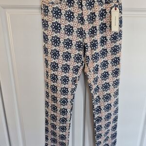 Adam Levine Navy and Coral Geometric Print Leggings 5/6 NWT